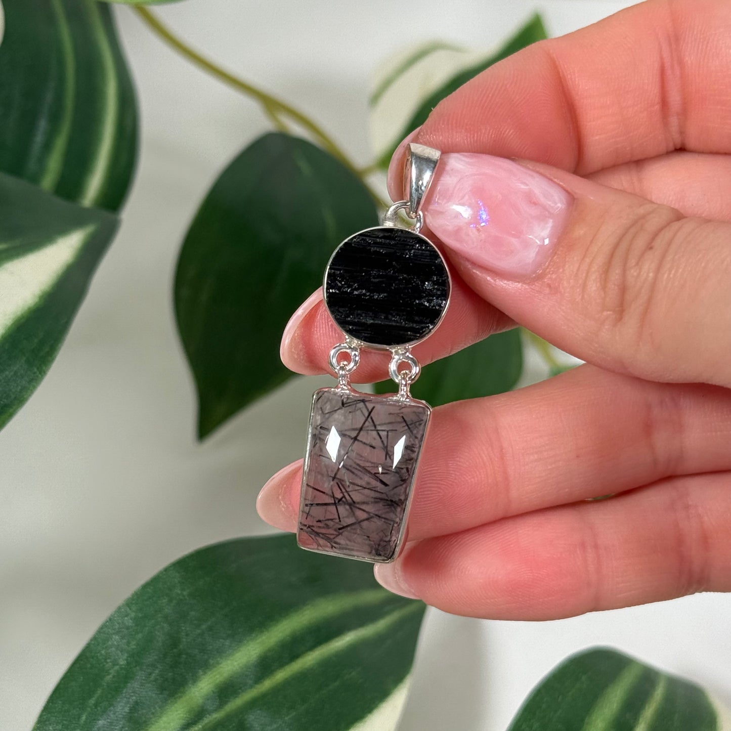 Black tourmaline x tourmaline in quartz pendant