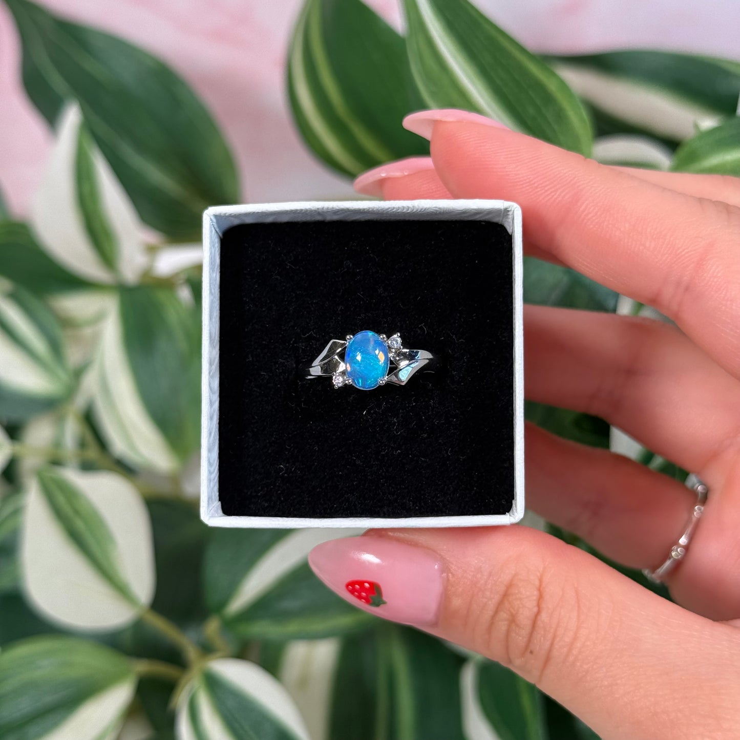 Size 7 Ethiopian opal/cubic zirconia ring B