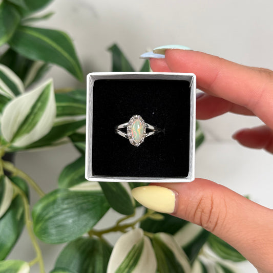 Size 6 Ethiopian opal marquise ring