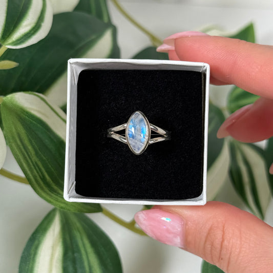 Rainbow moonstone marquise ring (Sizes 7, 8, 9)