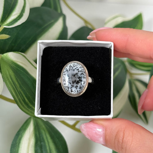 Size 9 dendritic opal ring