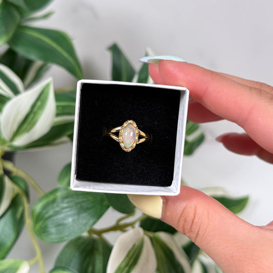 Gold plated Ethiopian opal marquise ring (sizes 5.5, 6, 9)