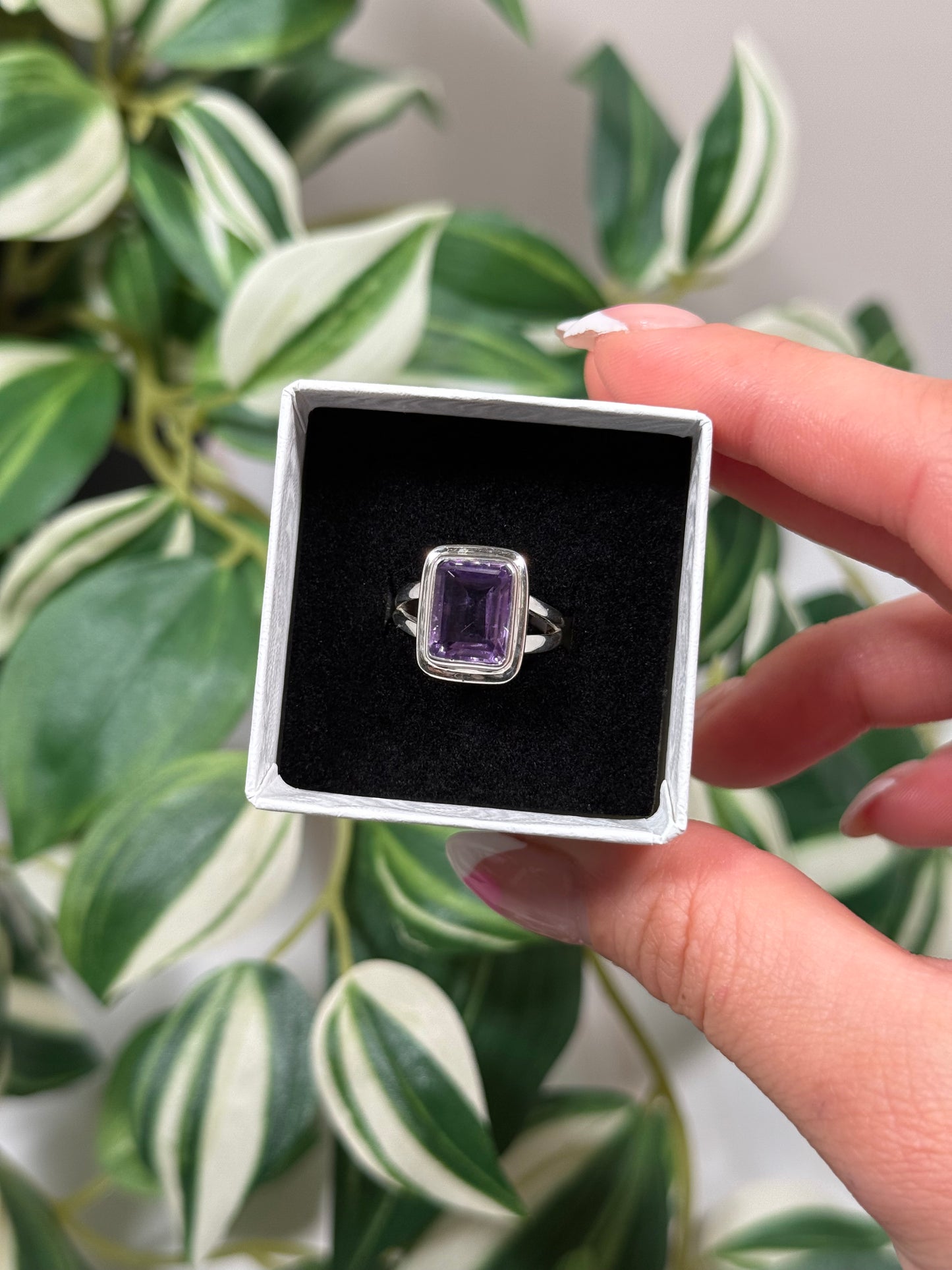 Amethyst rectangle ring (sizes 5, 8)