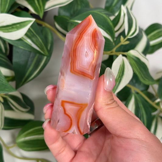 Carnelian x flower agate tower 15