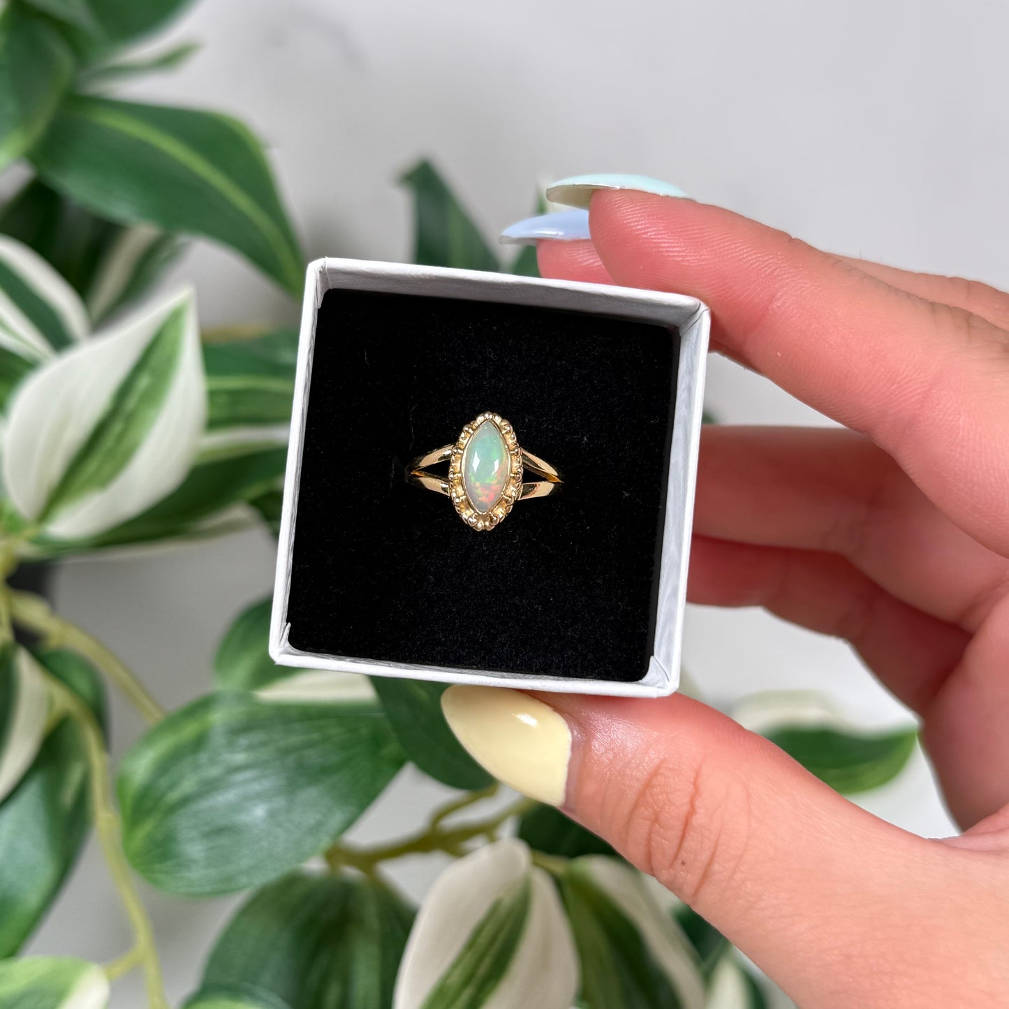 Gold plated Ethiopian opal marquise ring (sizes 5.5, 6, 9)