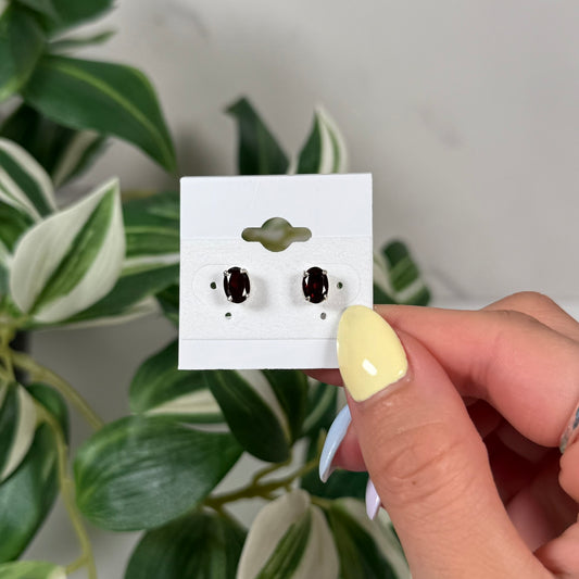 Garnet oval stud earrings