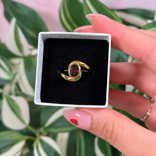Gold plated garnet ring (sizes 5, 6, 7, 8, 9)
