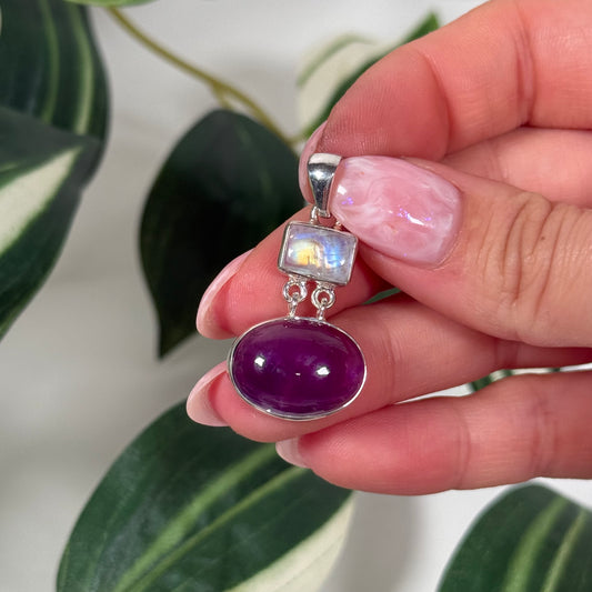 Amethyst x rainbow moonstone pendant