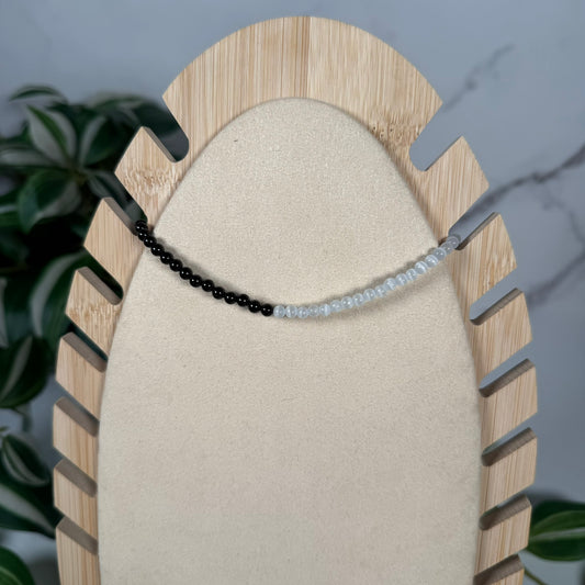 Selenite x obsidian necklace gold clasp
