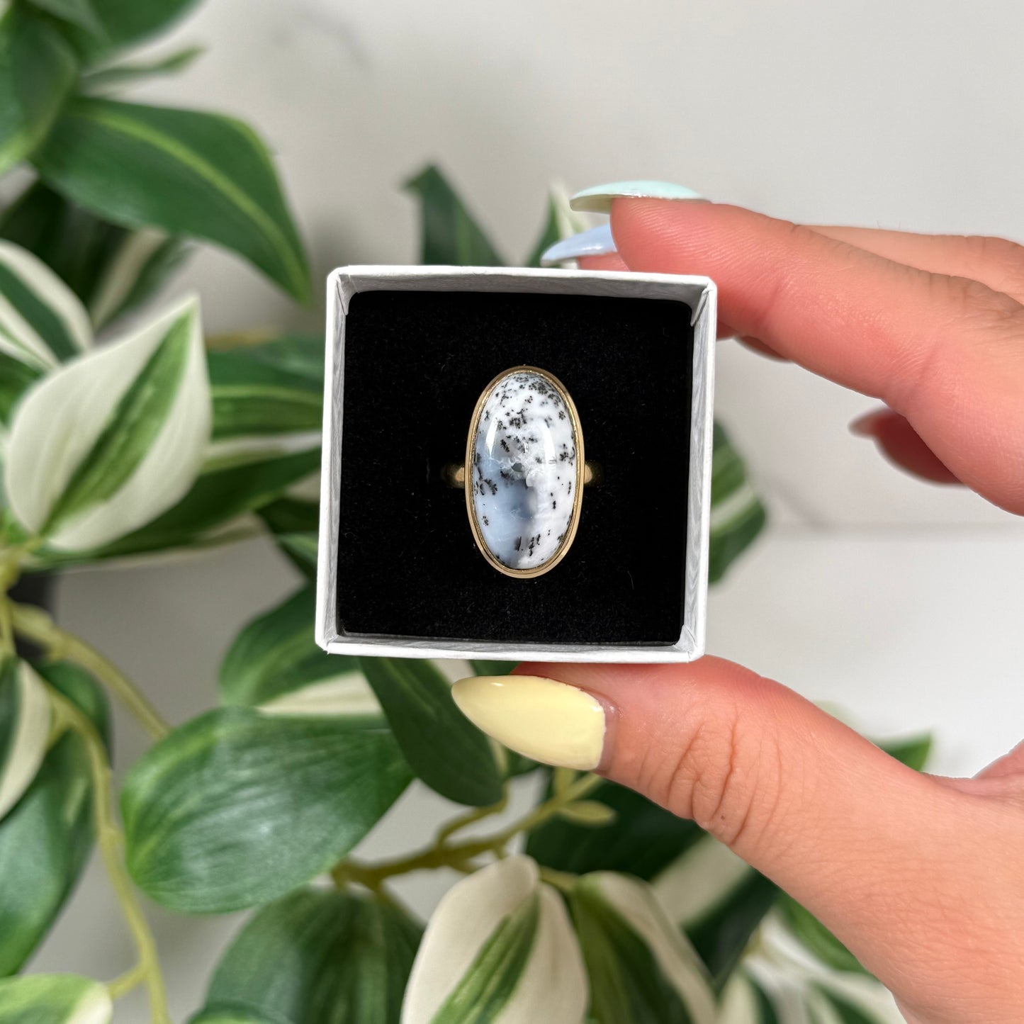 Gold plated dendritic opal ring (sizes 7, 8, 10, 11, 12)
