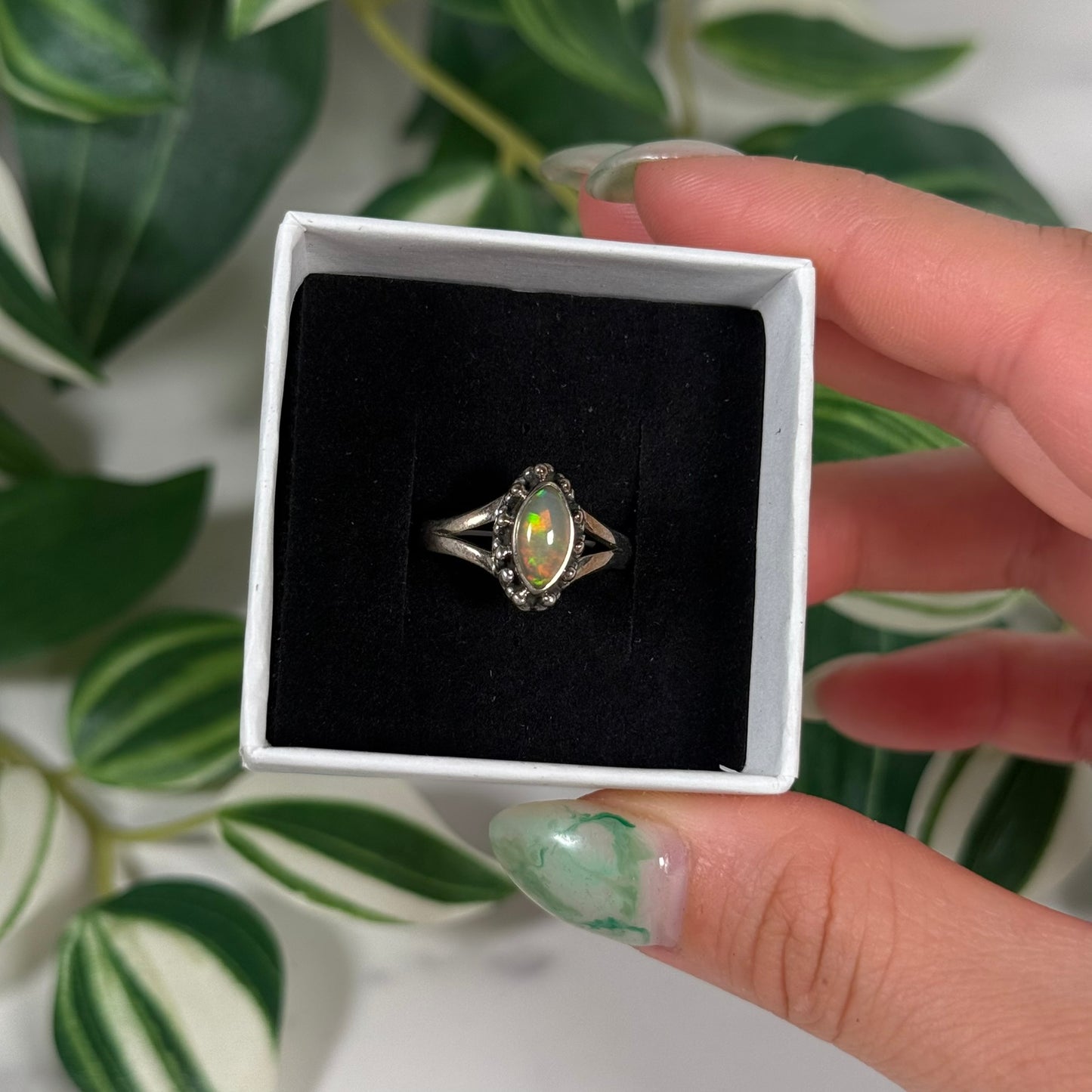 Size 8 Ethiopian opal marquise ring