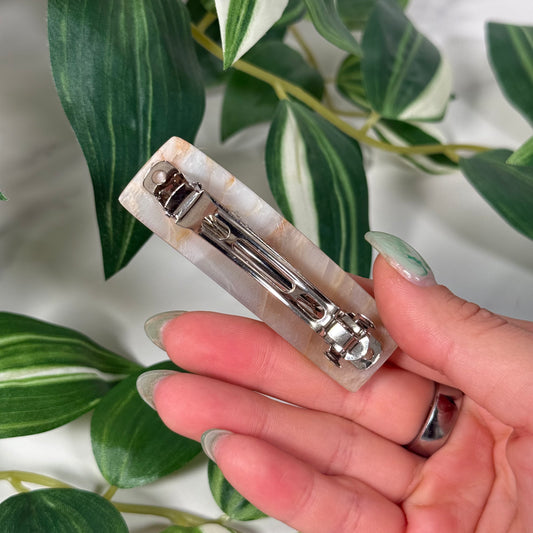 Rectangle peach moonstone hair clip