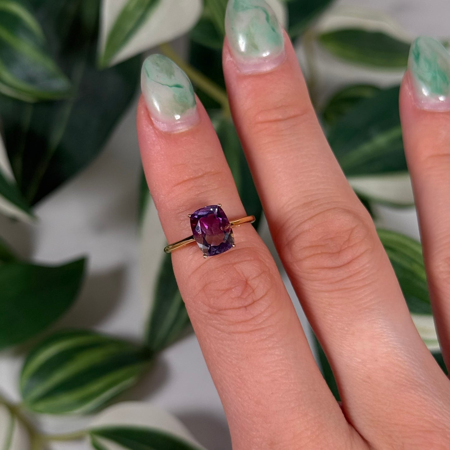 Size 5 gold plated rainbow fluorite ring