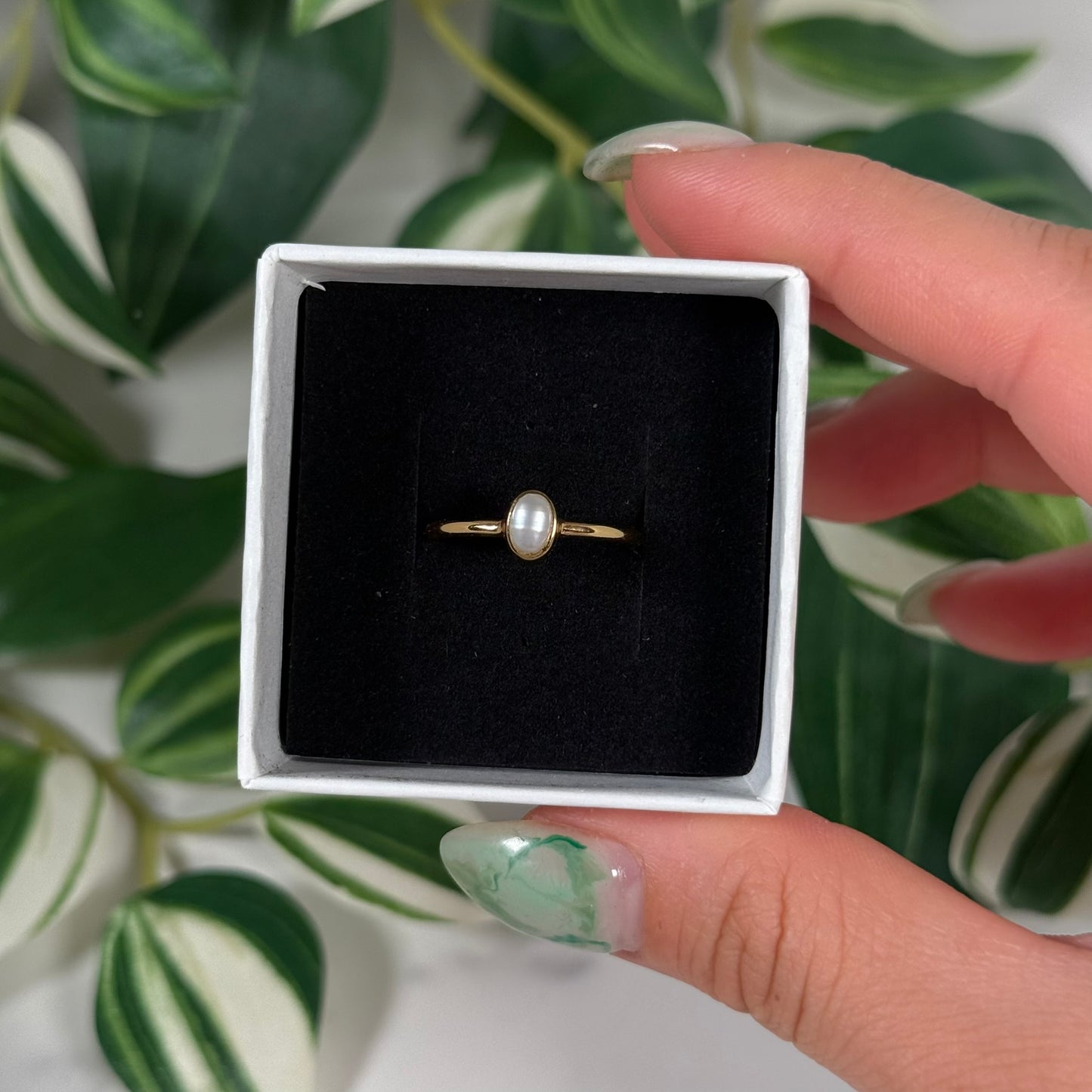 Size 8 gold plated pearl ring