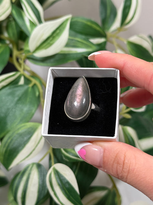 Adjustable pink labradorite ring