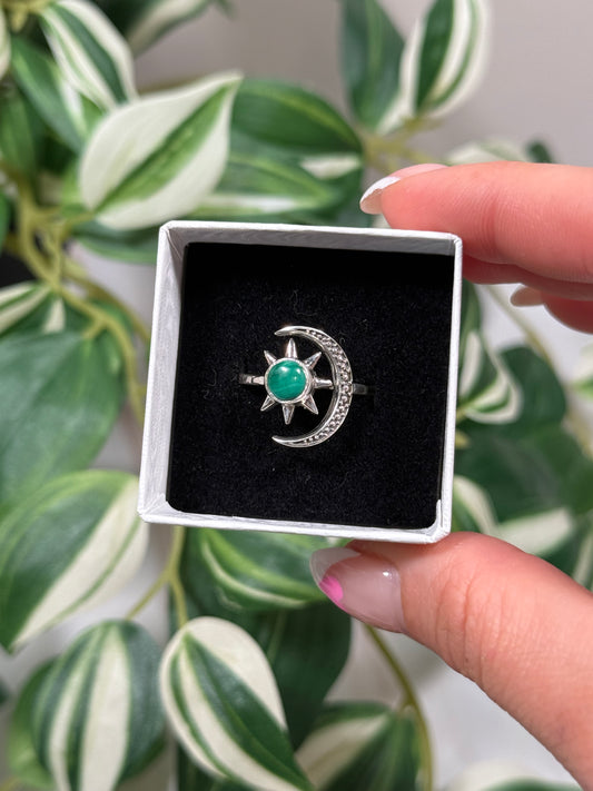Size 7 malachite moon star ring