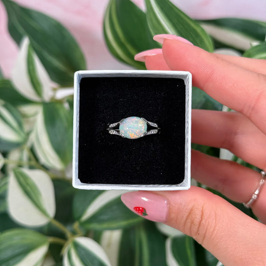 Size 8 Ethiopian opal/cubic zirconia ring G