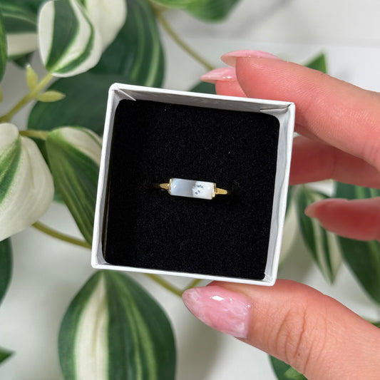 Size 7 gold plated dendritic opal ring