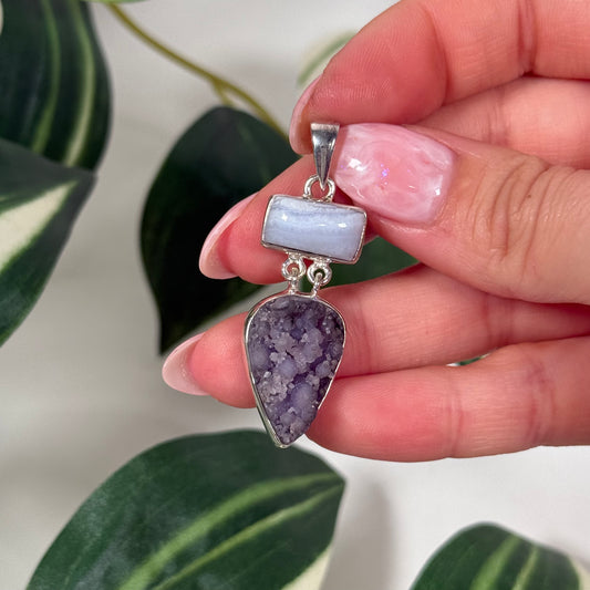 Blue lace agate x grape agate pendant