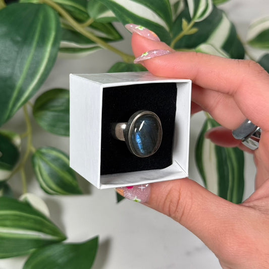 Size 8 pink labradorite ring