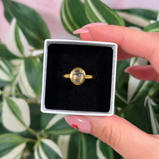 Gold plated golden rutile ring (sizes 5, 8, 8.5, 10)