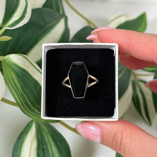 Size 10 black onyx coffin ring
