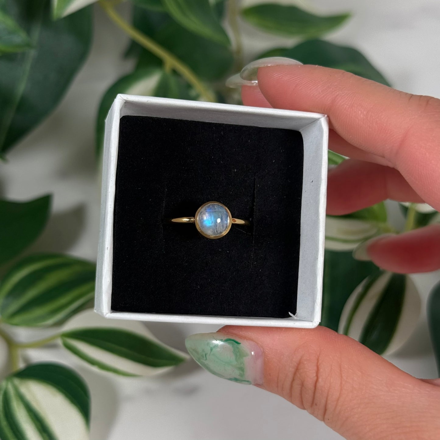 Size 9 gold plated moonstone ring