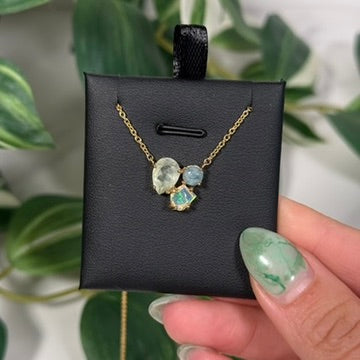 Gold prehnite/aquamarine/Ethiopian opal necklace