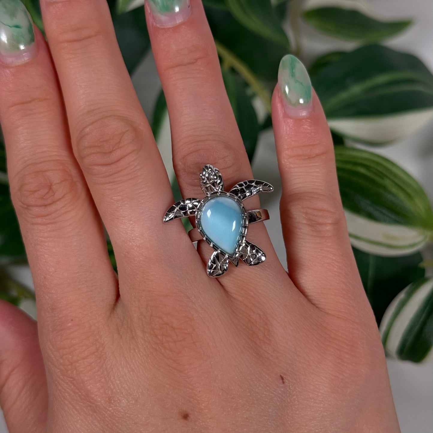 Size 6 larimar turtle ring