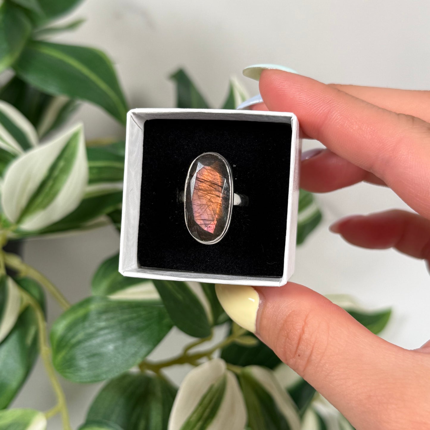 Size 6 pink/orange labradorite ring