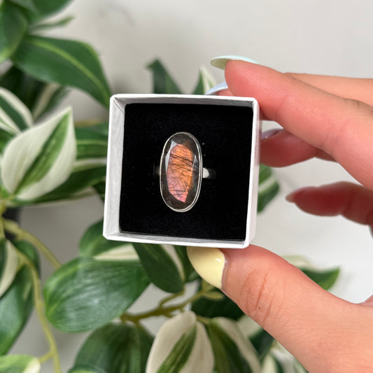 Size 6 pink/orange labradorite ring