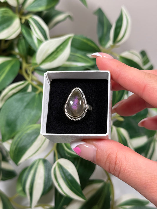 Size 6 pink labradorite ring A