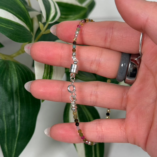 Faceted tourmaline adjustable magnetic clasp bracelet