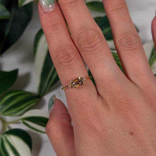 Size 9 gold plated morganite with natural diamonds ring