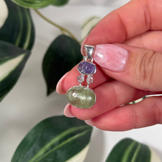 Tanzanite x green kyanite pendant