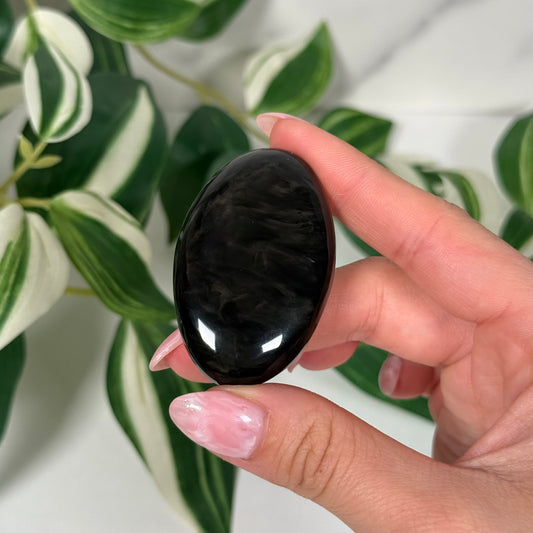 Velvet rainbow obsidian palmstone 26