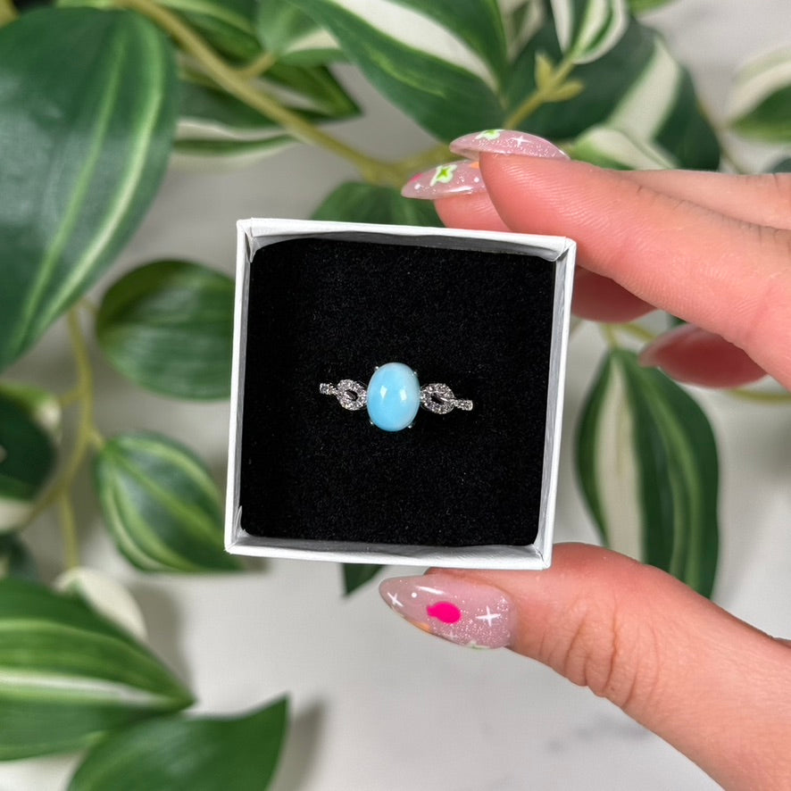 Size 9 larimar/cubic zirconia ring
