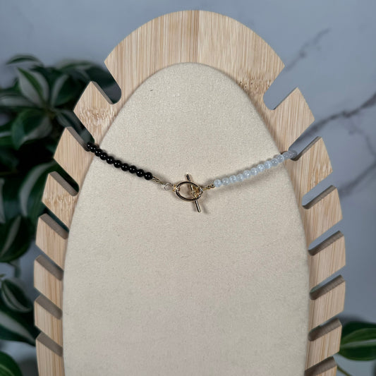 Selenite x obsidian necklace gold clasp