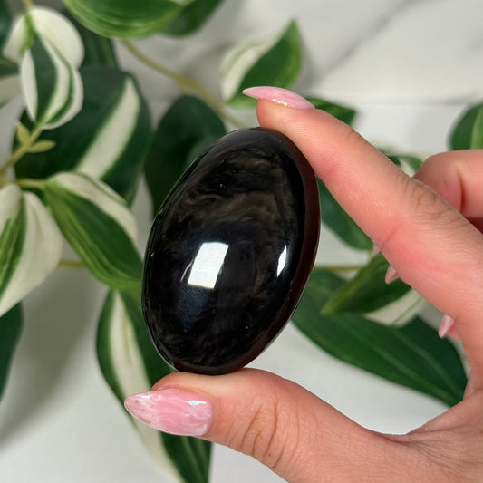 Velvet rainbow obsidian palmstone 32