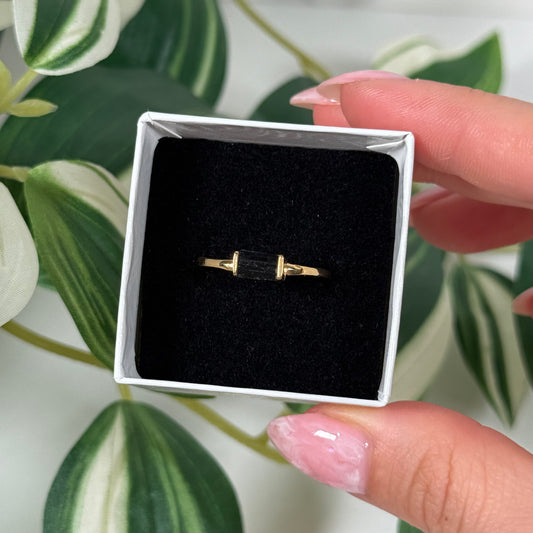 Gold plated black tourmaline ring (Sizes 7, 9, 10)