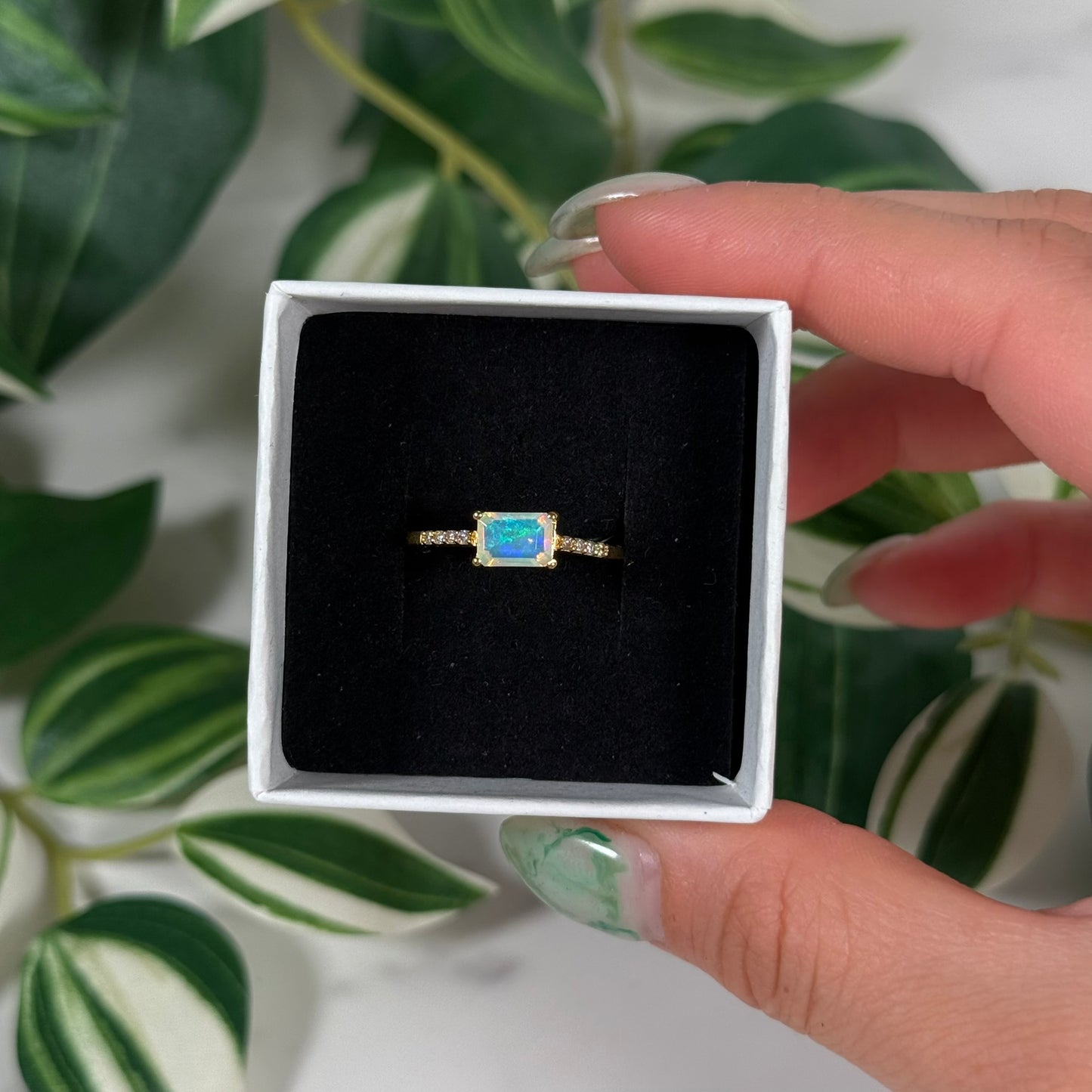 Size 9 gold plated Ethiopian opal with natural diamonds ring