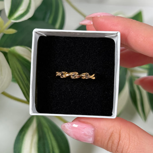Gold plated smoky quartz twist ring (Sizes 5, 6, 7, 10)