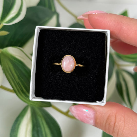Size 8 gold plated pink opal ring