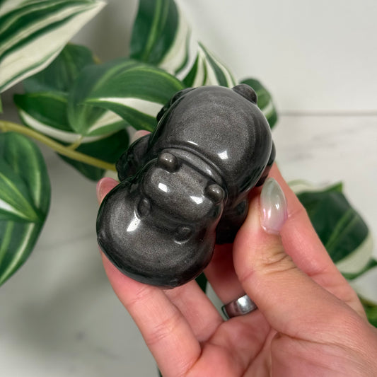 Silver sheen obsidian hippo - Large
