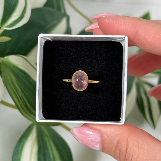 Size 10 gold plated pink tourmaline ring