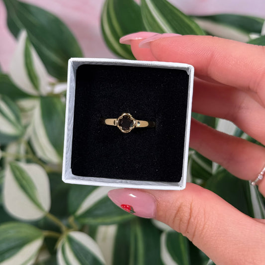 Gold plated smoky quartz ring (sizes 5, 7, 8, 9)