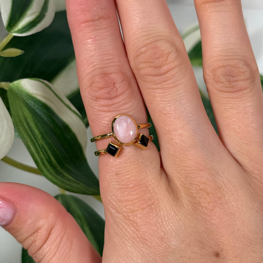 Gold plated black onyx stacking ring (Sizes 6, 7, 8)