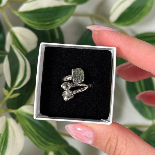 Moldavite x Pakimer diamond x meteorite ring (Sizes 5, 6, 7, 8, 9)