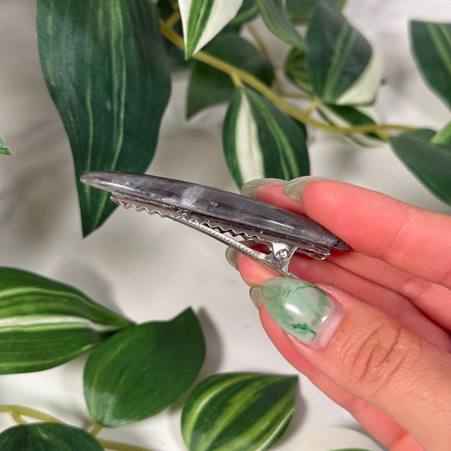 Purple labradorite hair clip (clamp style)