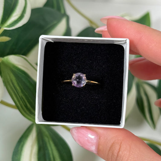 Size 8 gold plated rainbow fluorite ring (pick shape)
